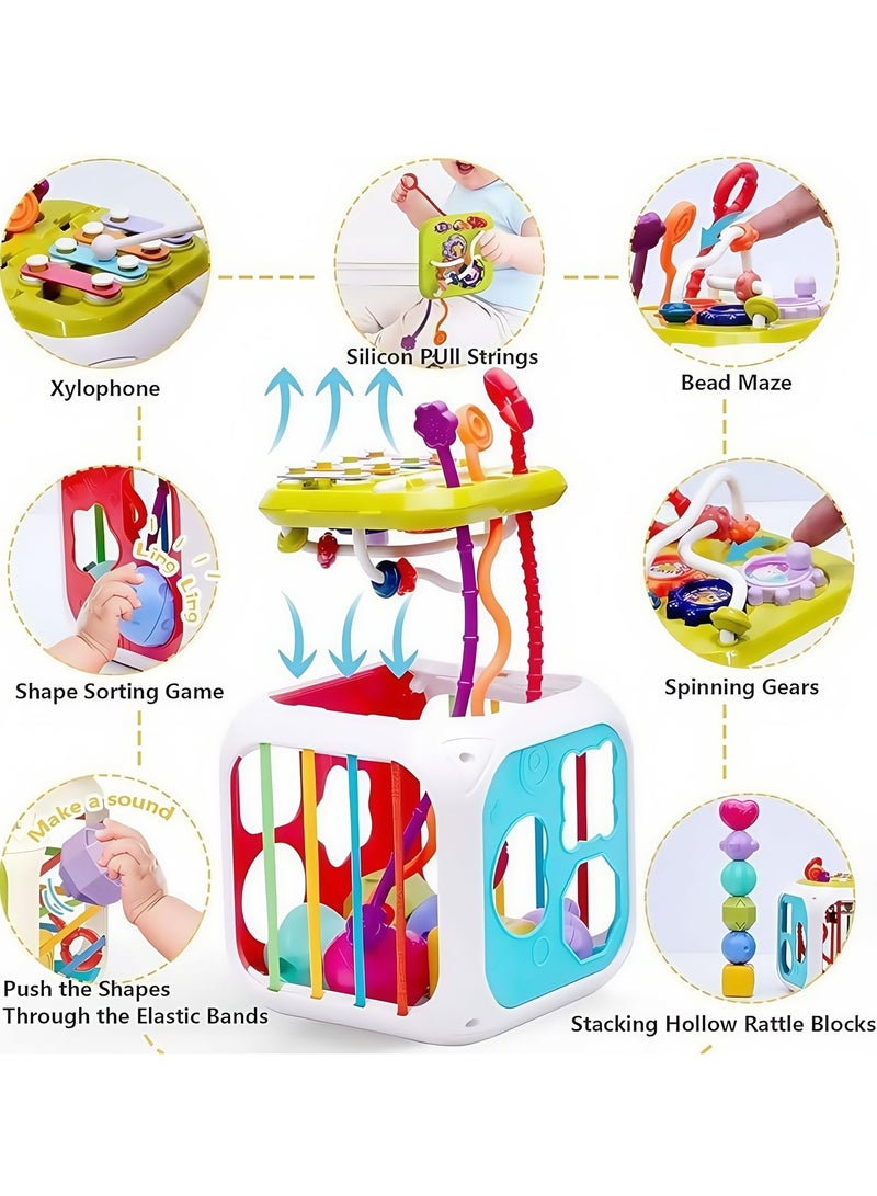 7 in 1 Multifunctional Baby toys, montessori toys for 1 year old,shape sorting box activity cube, Intelligence Educational Game Perfect Shapes Sorter Soft Cube Montessori Toy - Image 3